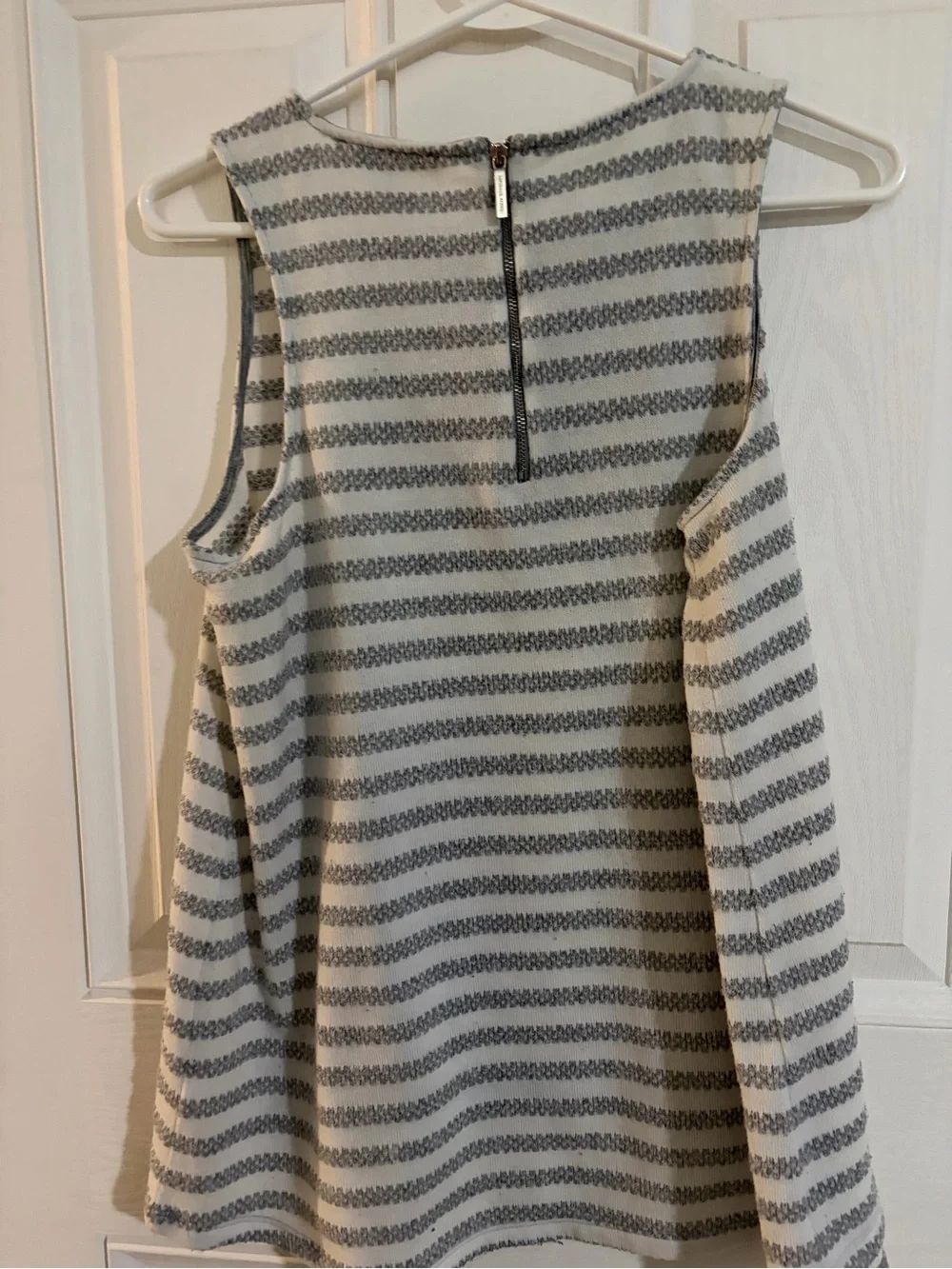Michael Kors Gray and Cream Striped Sleeveless Knit Top